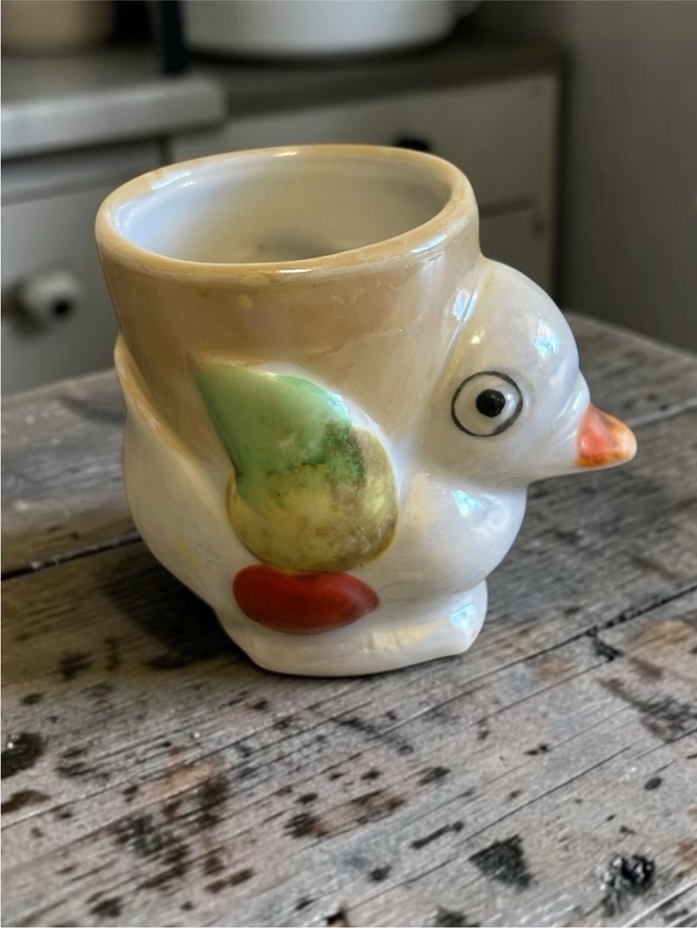 Vintage Japan Lustreware Bird Egg Cup - Hand Painted Figural Chick